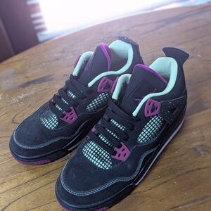 Jordan Sneakers with Black, Fushia, and Light Green Accents